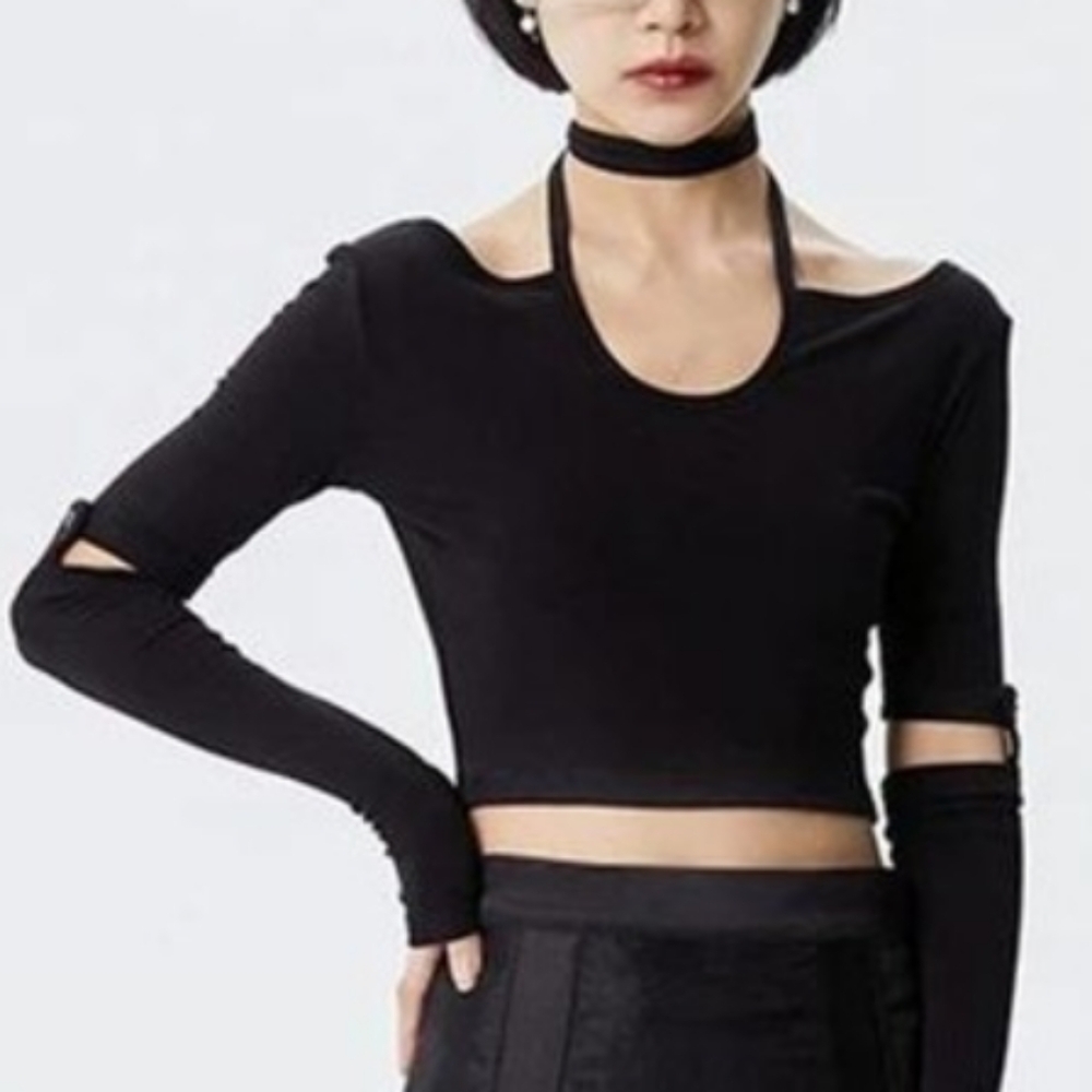 Marigold Shadows Cutout Crop Top Removable Sleeves NWOT